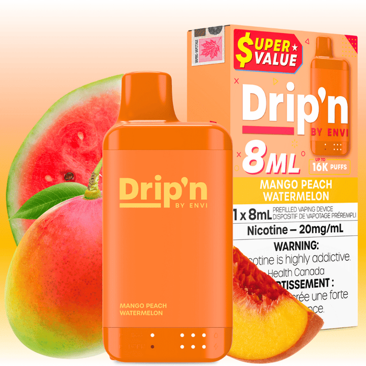 Drip'n by Envi 16K Disposable Vape - Mango Peach Watermelon 8mL / 16000 Puffs / 20mg Vape Superstore Yorkton Saskatchewan