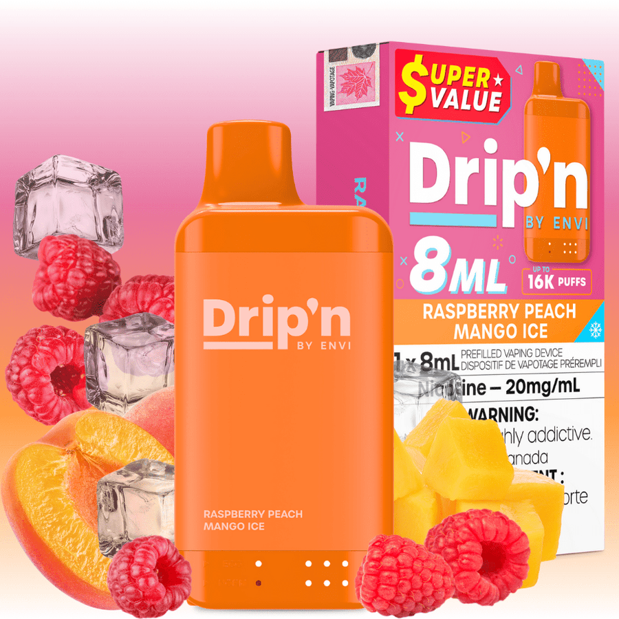 Drip'n by Envi 16K Disposable Vape - Raspberry Peach Mango Ice 8mL / 16000 Puffs / 20mg Vape Superstore Yorkton Saskatchewan