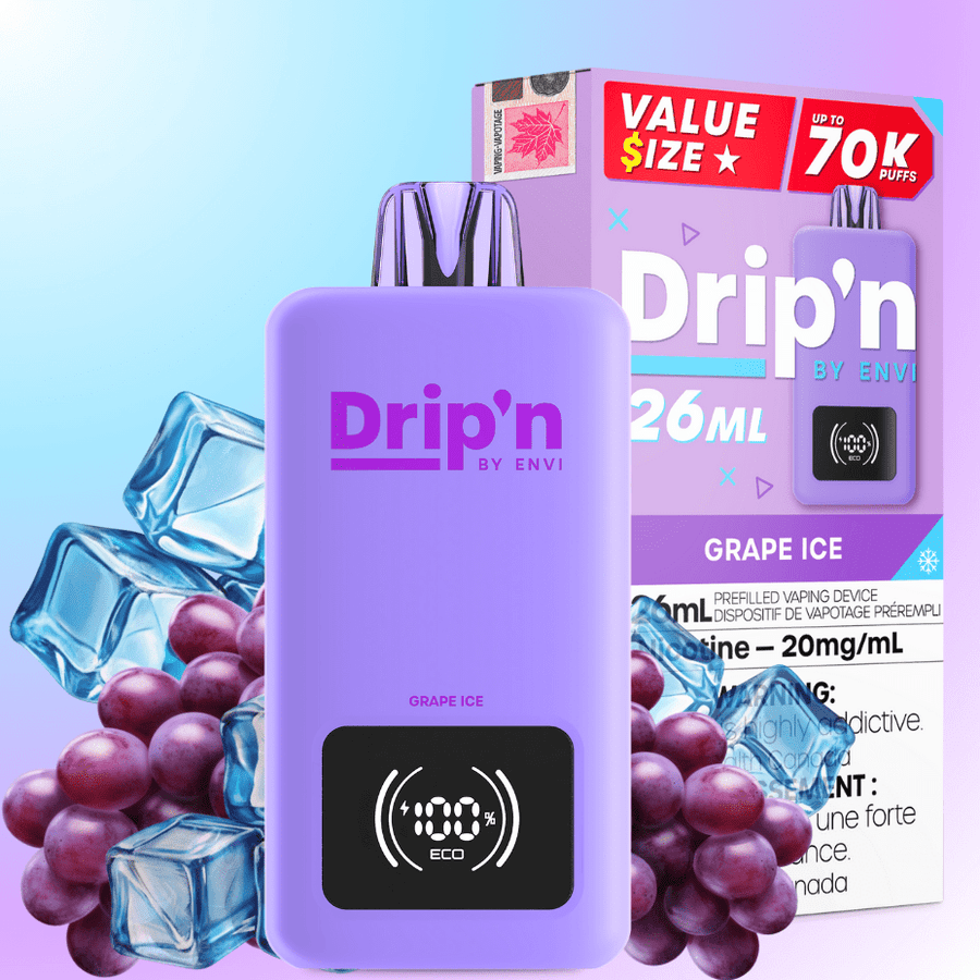 Drip'n by Envi 70K Disposable Vape - Grape Ice 26mL / 70000 Puffs / 20mg Vape Superstore Yorkton Saskatchewan
