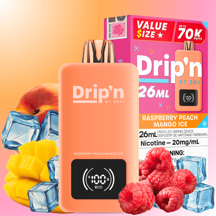 Drip'n by Envi 70K Disposable Vape - Raspberry Peach Mango Ice 26mL / 70000 Puffs / 20mg Vape Superstore Yorkton Saskatchewan