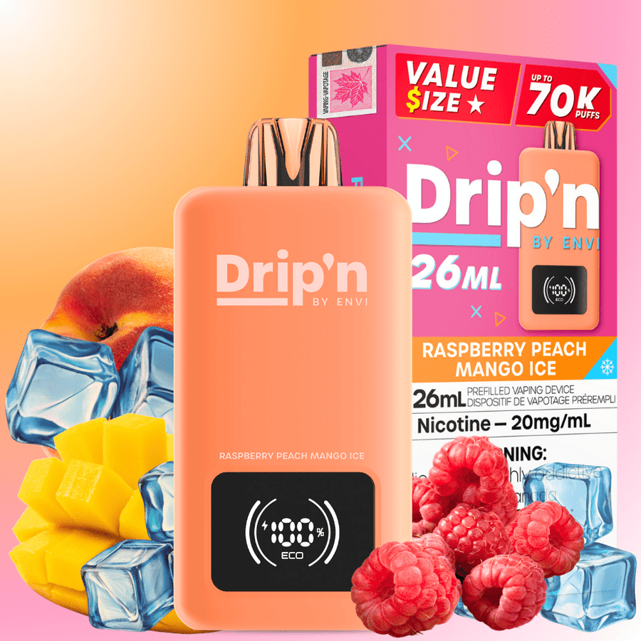 Drip'n by Envi 70K Disposable Vape - Raspberry Peach Mango Ice 26mL / 70000 Puffs / 20mg Vape Superstore Yorkton Saskatchewan