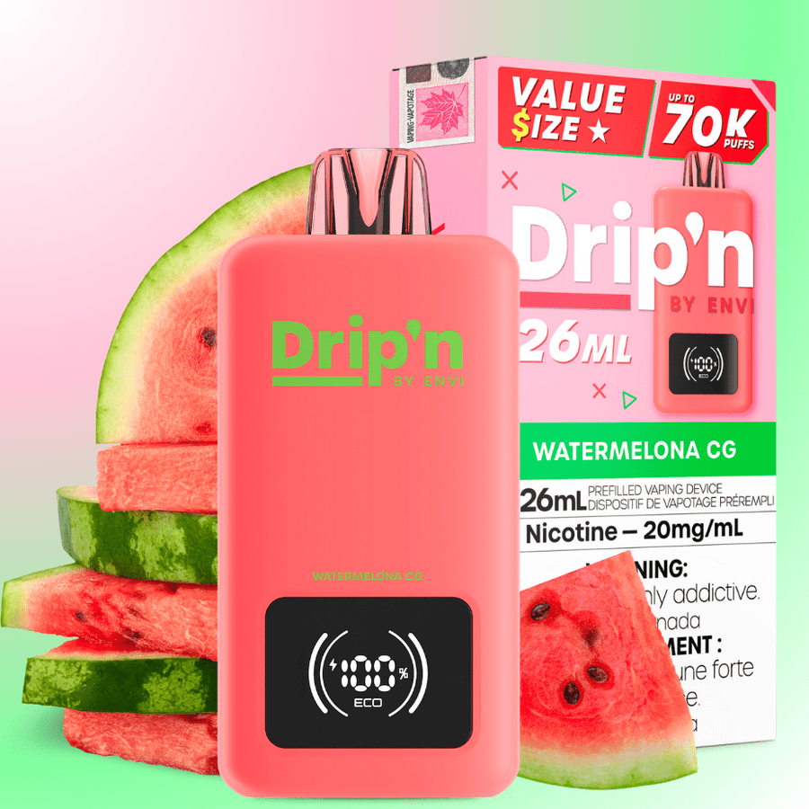 Drip'n by Envi 70K Disposable Vape - Watermelona CG 26mL / 70000 Puffs / 20mg Vape Superstore Yorkton Saskatchewan