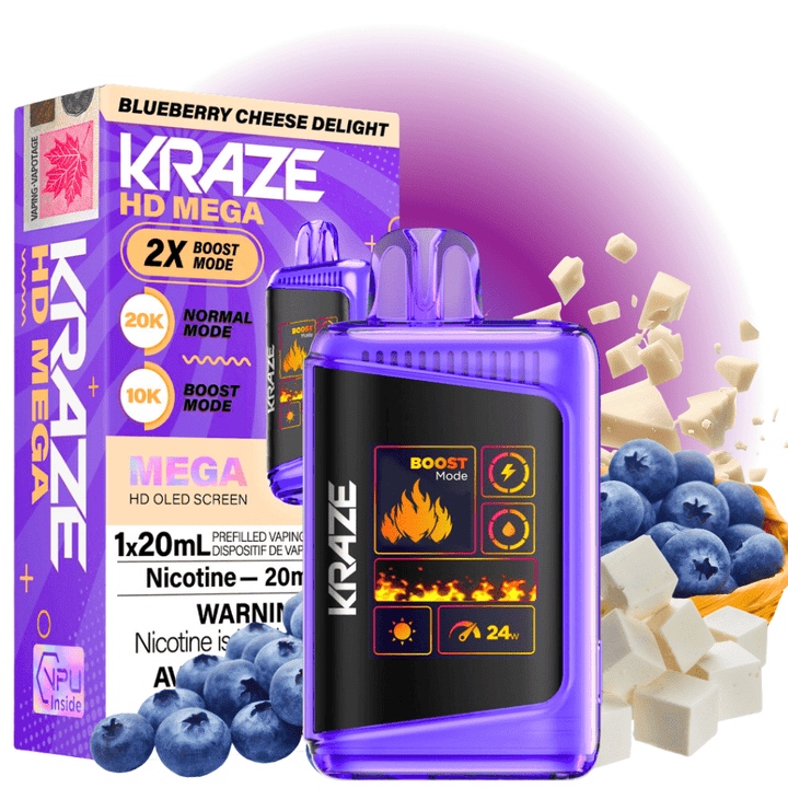 Kraze HD Mega 20k Disposable Vape - Blueberry Cheese Delight 20000 Puffs / 20mg Vape Superstore Yorkton Saskatchewan