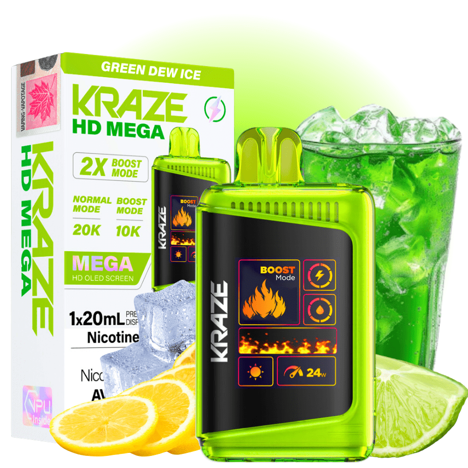 Kraze HD Mega 20k Disposable Vape - Green Dew 20000 Puffs / 20mg Vape Superstore Yorkton Saskatchewan