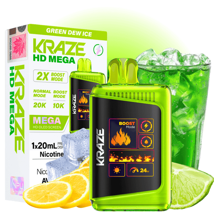 Kraze HD Mega 20k Disposable Vape - Green Dew 20000 Puffs / 20mg Vape Superstore Yorkton Saskatchewan