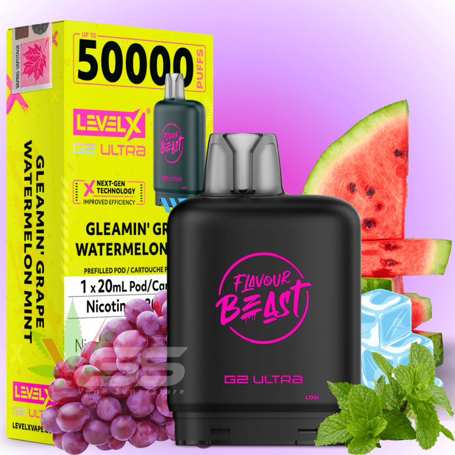 Level X G2 Ultra Flavour Beast Pod 50k-Gleamin Grape Watermelon Mint Iced Vape Superstore Yorkton Saskatchewan