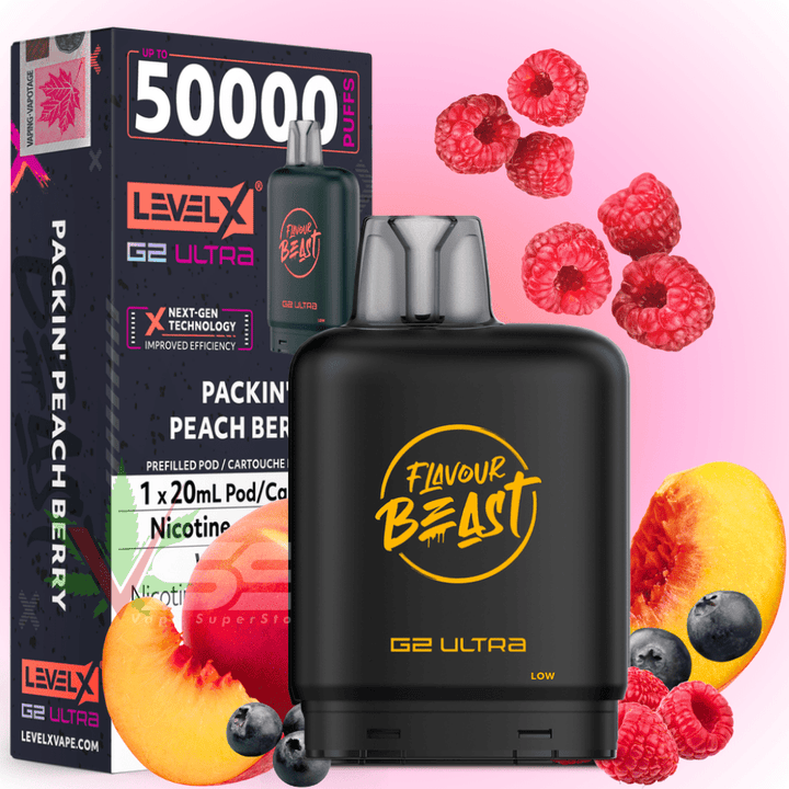 Level X G2 Ultra Flavour Beast Pod 50k-Packin' Peach Berry 20mg / 50000 Puffs Vape Superstore Yorkton Saskatchewan