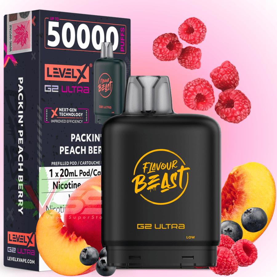 Level X G2 Ultra Flavour Beast Pod 50k-Packin' Peach Berry 20mg / 50000 Puffs Vape Superstore Yorkton Saskatchewan