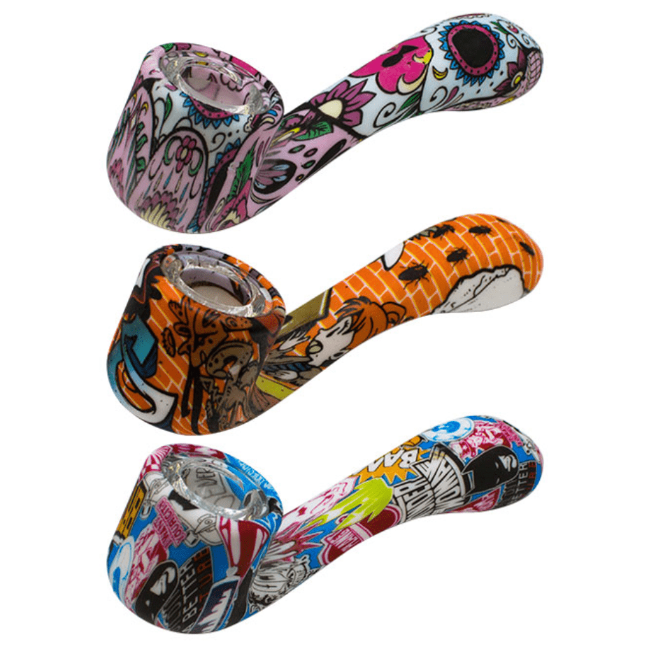 Silicone Graphic Hand Pipe with Glass Bowl-4" Vape Superstore Yorkton Saskatchewan
