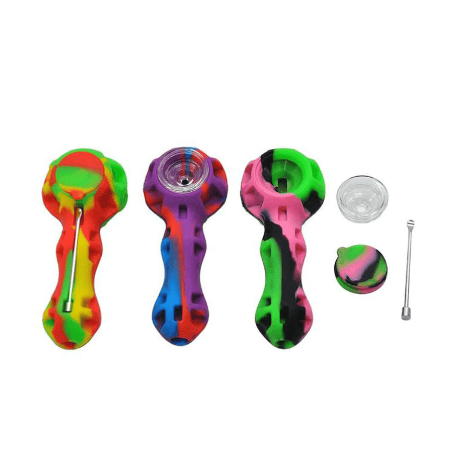 Silicone Hand Pipe with Glass Bowl and Dab Tool Rainbow Vape Superstore Yorkton Saskatchewan