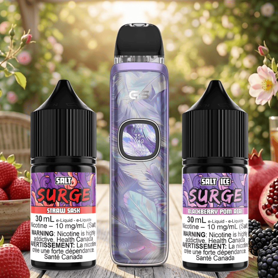 Caliburn G5 Pod Kit / Surge Salt Straw Sask and Blackberry Pom Acai Vape SuperStore Yorkton Saskatchewan