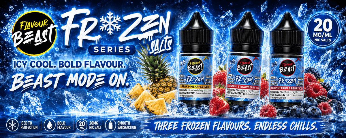 Flavour Beast Frozen Salt Banner at Yorkton Vape SuperStore in Saskatchewan Canada 