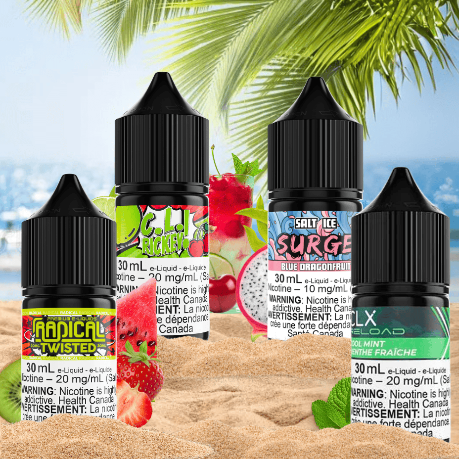 Maverick C.L. Rickey, Surge Blue Dragonfruit, Radical Twisted, CLX Cool Mint Salt E-Liquid Vape SuperStore Yorkton Saskatchewan