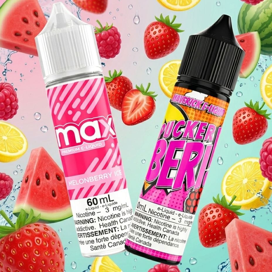 Max Melonberry Ice Freebase E-Liquid and Radical Pucker Beri Freebase E-Liquid Vape SuperStore Yorkton Saskatchewan