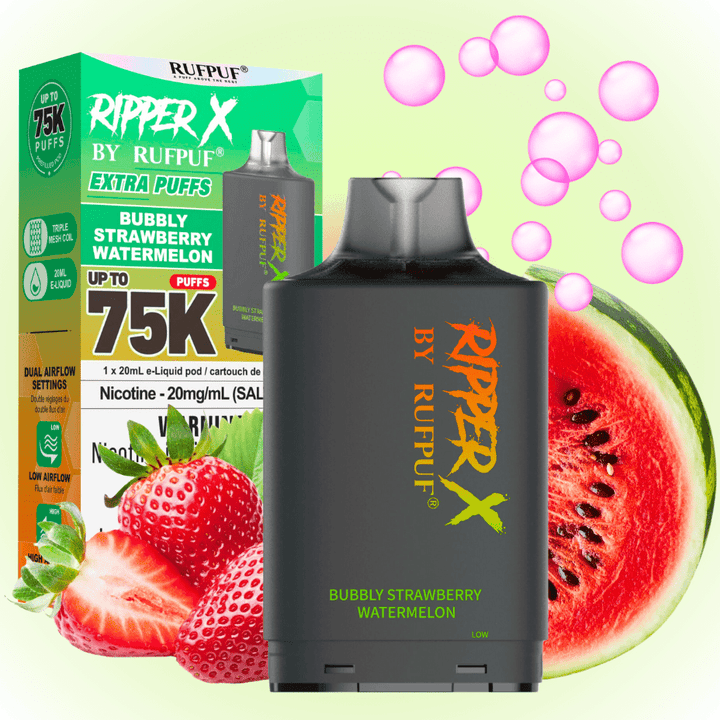 RufPuf Ripper X 75k Turbo Pod - Bubbly Strawberry Watermelon 20mg / 75000 Puffs Vape SuperStore Yorkton Saskatchewan