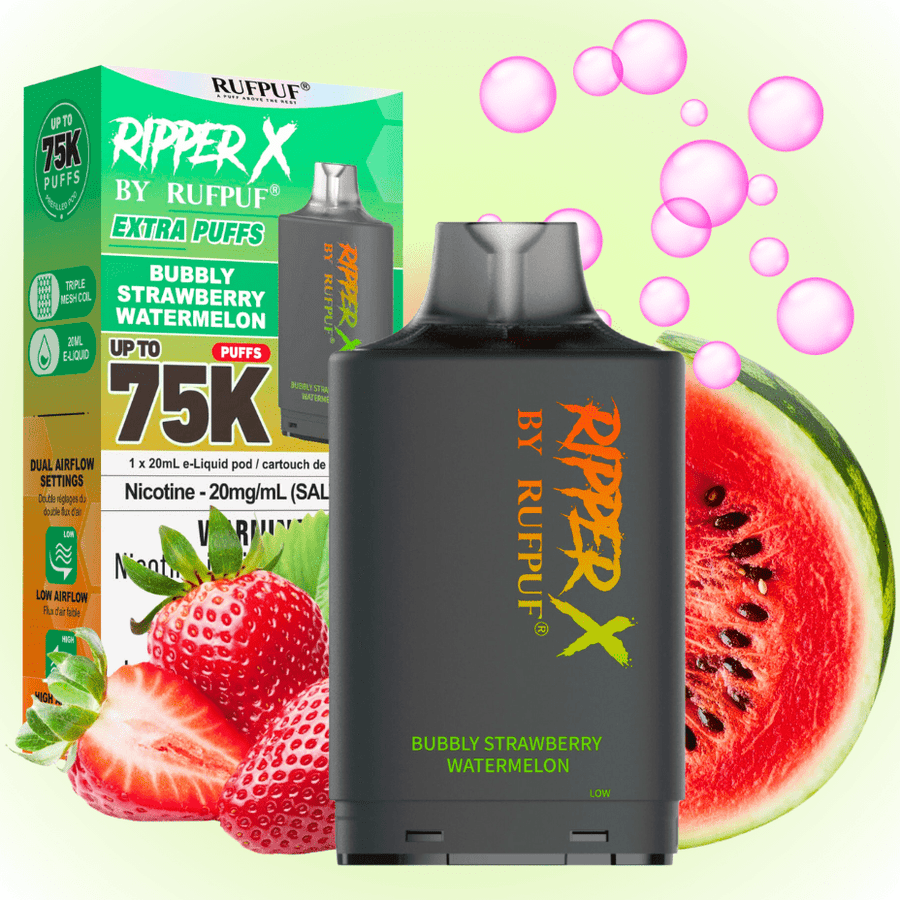 RufPuf Ripper X 75k Turbo Pod - Bubbly Strawberry Watermelon 20mg / 75000 Puffs Vape SuperStore Yorkton Saskatchewan