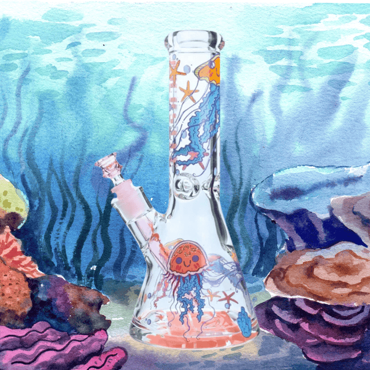 Castle Glass 9mm Jelly Fish Beaker Bong 12" 12in / Beaker Bong Vape Superstore Yorkton Saskatchewan