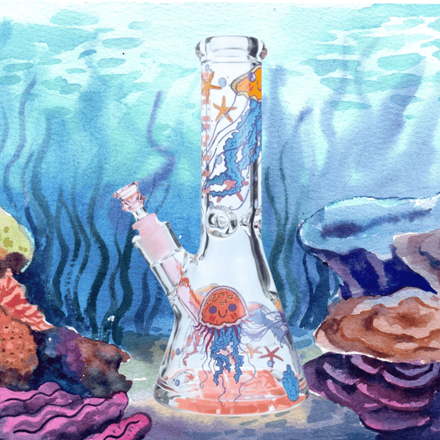 Castle Glass 9mm Jelly Fish Beaker Bong 12" 12in / Beaker Bong Vape Superstore Yorkton Saskatchewan