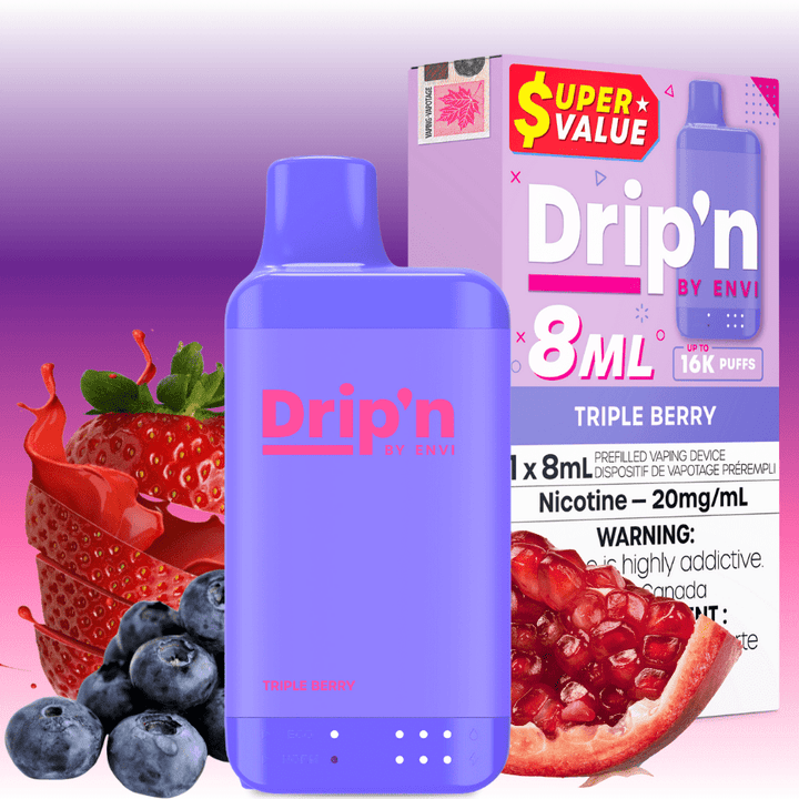Drip'n By Envi Disposable Vape 8mL / 16000 Puffs / 20mg Drip'n by Envi 16K Disposable Vape - Triple Berry Drip'n by Envi 16K Disposable Vape - Triple Berry in Saskatchewan