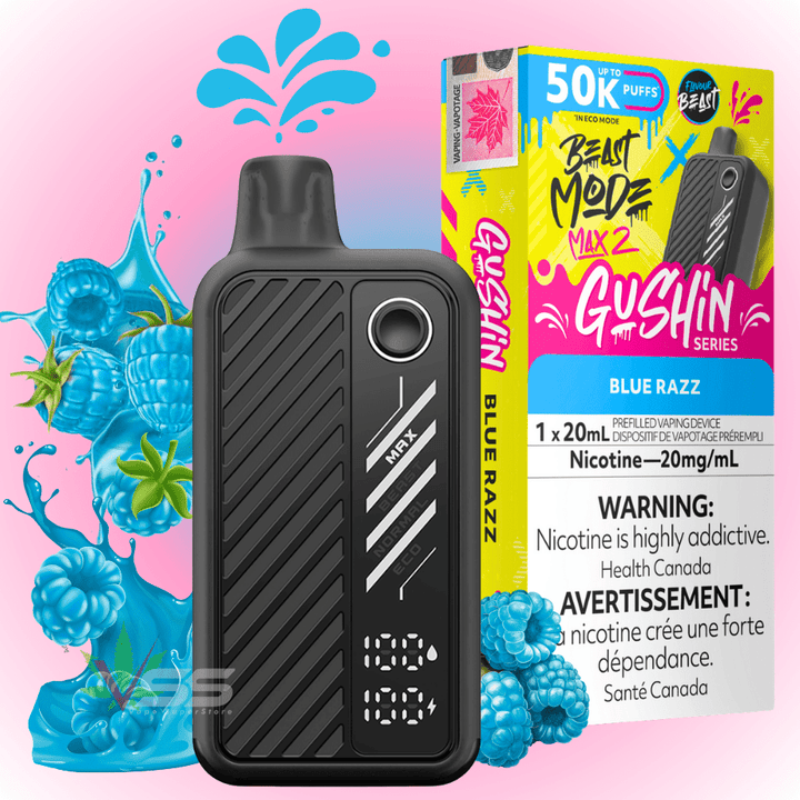Flavour Beast Max 2 Disposable Vape-Gushin Blue Razz 20mg / 50000 Puffs Vape Superstore Yorkton Saskatchewan