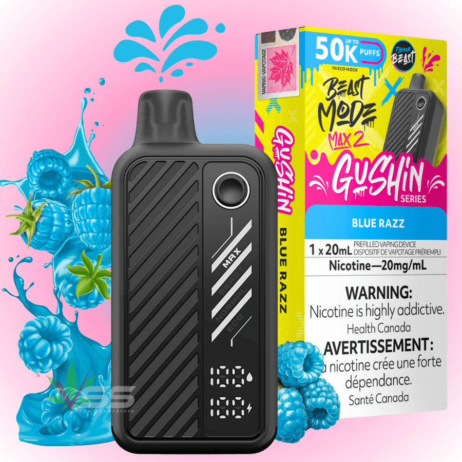 Flavour Beast Max 2 Disposable Vape-Gushin Blue Razz 20mg / 50000 Puffs Vape Superstore Yorkton Saskatchewan