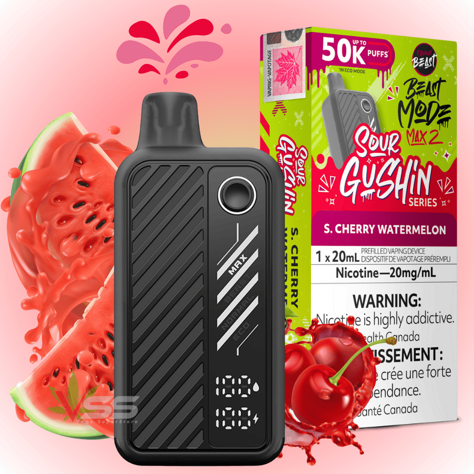 Flavour Beast Mode Max 2 50k Disposable Vape Gushin S. Cherry Watermelon Vape Superstore Yorkton Saskatchewan