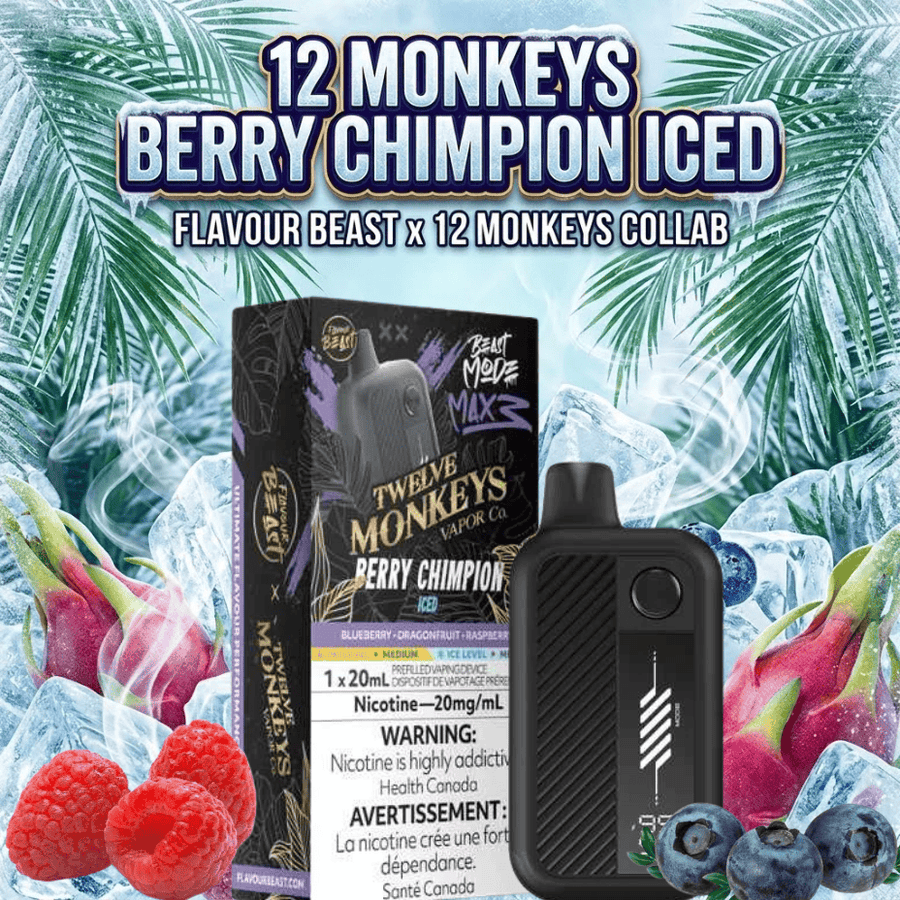 Flavour Beast Mode Max 3 60K Disposable Vape - 12 Monkey-Berry Chimpion Iced 60000 Puffs / 20mg Vape Superstore Yorkton Saskatchewan