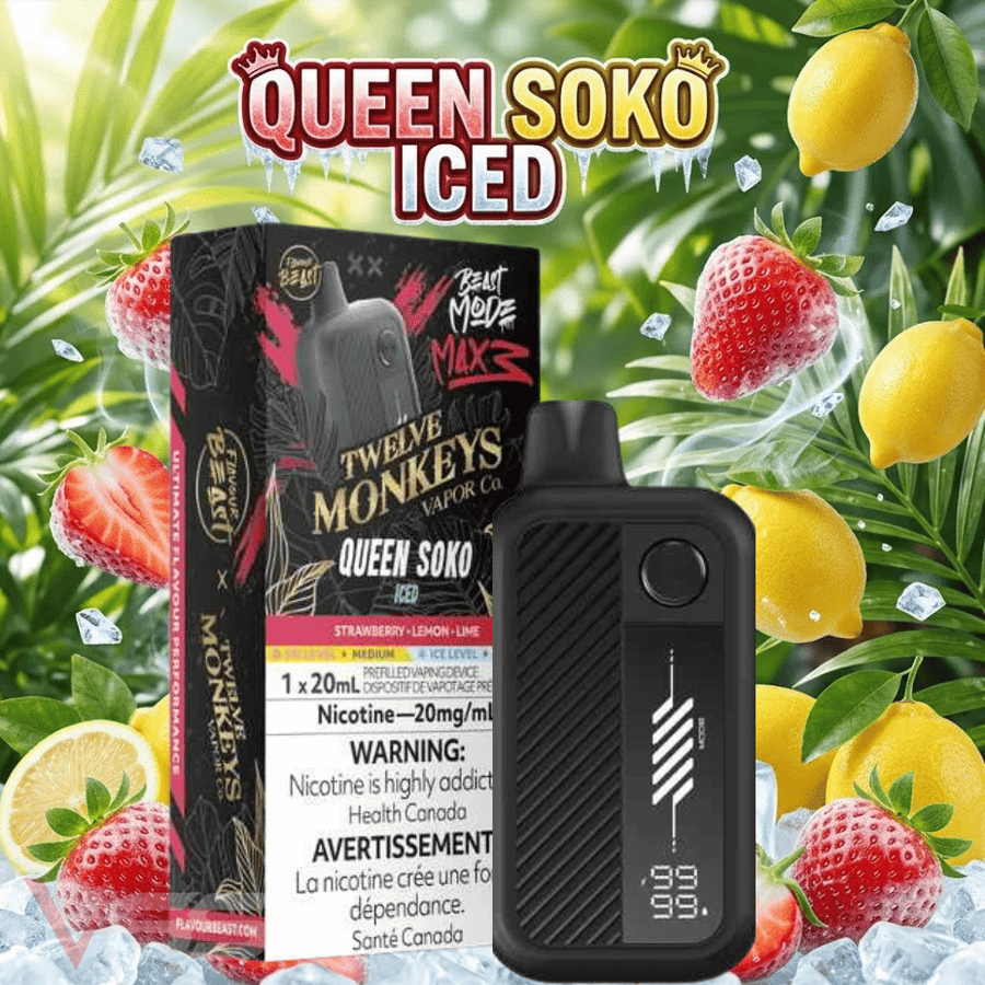 Flavour Beast Mode Max 3 60K Disposable Vape - 12 Monkeys Queen Soko Iced 60000 Puffs / 20mg Vape Superstore Yorkton Saskatchewan