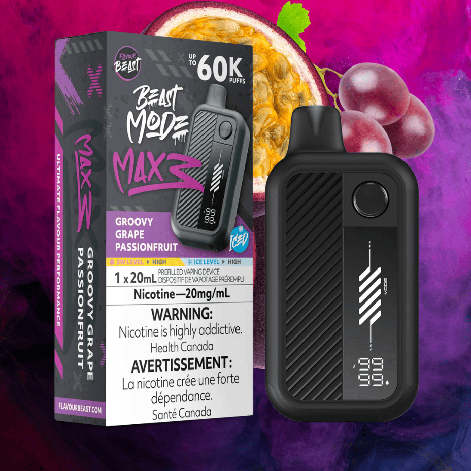 Flavour Beast Mode Max 3 60K Disposable Vape - Groovy Grape Passionfruit Iced 20mL / 60000 Puffs / 20mg/mL Vape Superstore Yorkton Saskatchewan