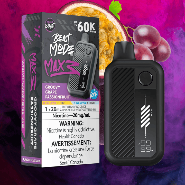 Flavour Beast Mode Max 3 60K Disposable Vape - Groovy Grape Passionfruit Iced 20mL / 60000 Puffs / 20mg/mL Vape Superstore Yorkton Saskatchewan
