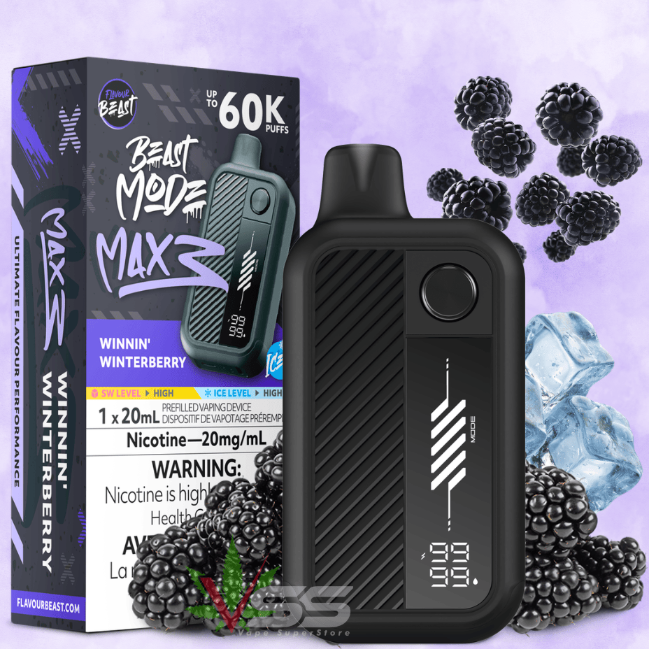 Flavour Beast Mode Max 3 60K Disposable Vape - Winnin' Winterberry Ice 20mL / 60000 Puffs / 20mg/mL Vape Superstore Yorkton Saskatchewan