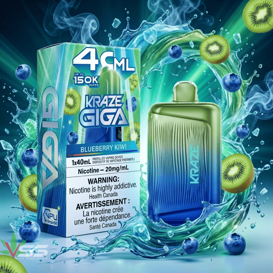 Kraze Giga 150K Disposable Vape-Blueberry Kiwi Ice 40mL / 150000 Puffs / 20mg/mL Vape Superstore Yorkton Saskatchewan