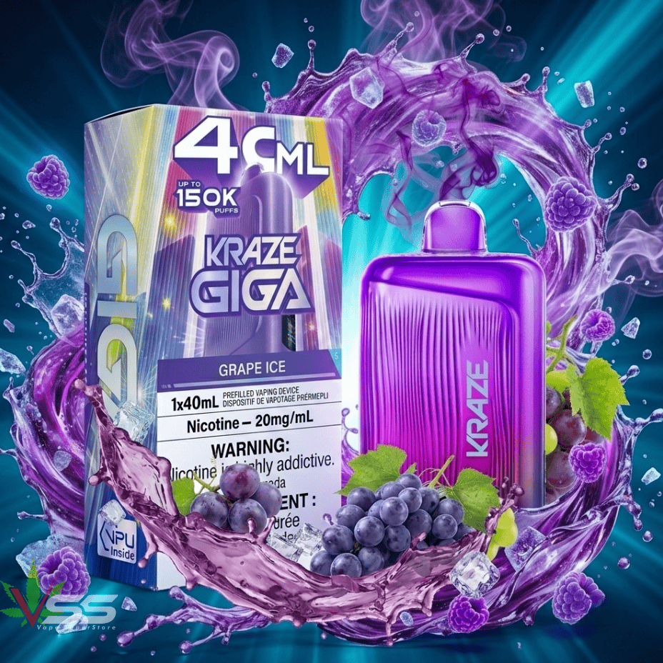 Kraze Giga 150K Disposable Vape-Grape Ice 40mL / 150000 Puffs / 20mg/mL Vape Superstore Yorkton Saskatchewan