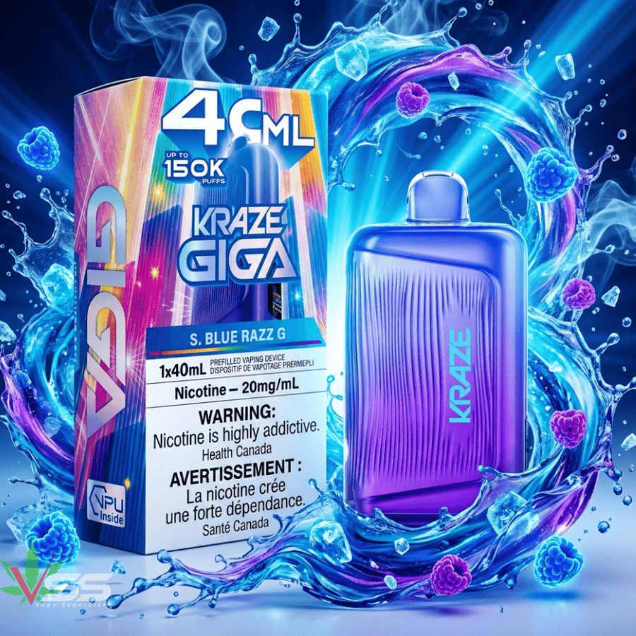 Kraze Giga 150K Disposable Vape-S.Blue Razz 40mL / 150000 Puffs / 20mg/mL Vape Superstore Yorkton Saskatchewan