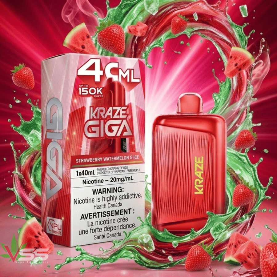Kraze Giga 150K Disposable Vape-Strawberry Watermelon G Ice 40mL / 150000 Puffs / 20mg/mL Vape Superstore Yorkton Saskatchewan