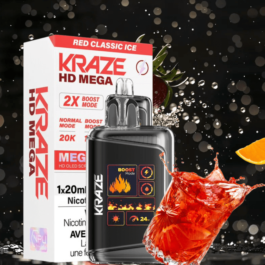 Kraze HD Mega 20k Disposable Vape - Red Classic Ice 20000 Puffs / 20mg Vape Superstore Yorkton Saskatchewan