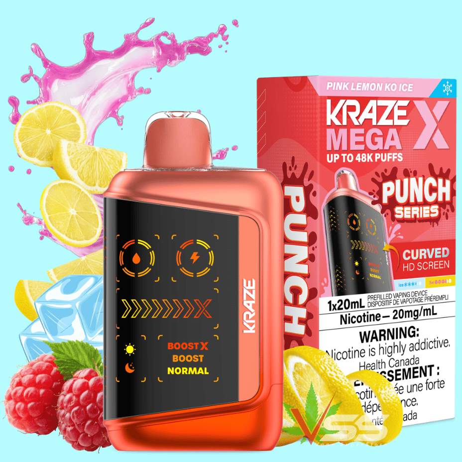 Kraze Mega X 48K Disposable Vape - Pink Lemon KO Ice 20mL / 48000 Puffs / 20mg Vape Superstore Yorkton Saskatchewan