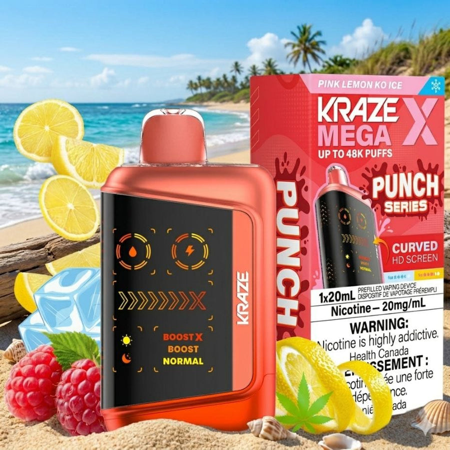 Kraze Mega X 48K Disposable Vape - Pink Lemon KO Ice 20mL / 48000 Puffs / 20mg Vape Superstore Yorkton Saskatchewan