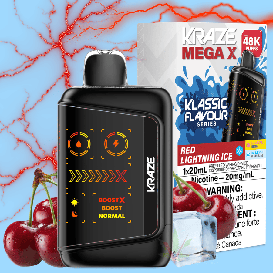 Kraze Mega X 48K Disposable Vape-Red Lightning 20mL / 48000 Puffs / 20mg/mL Vape Superstore Yorkton Saskatchewan