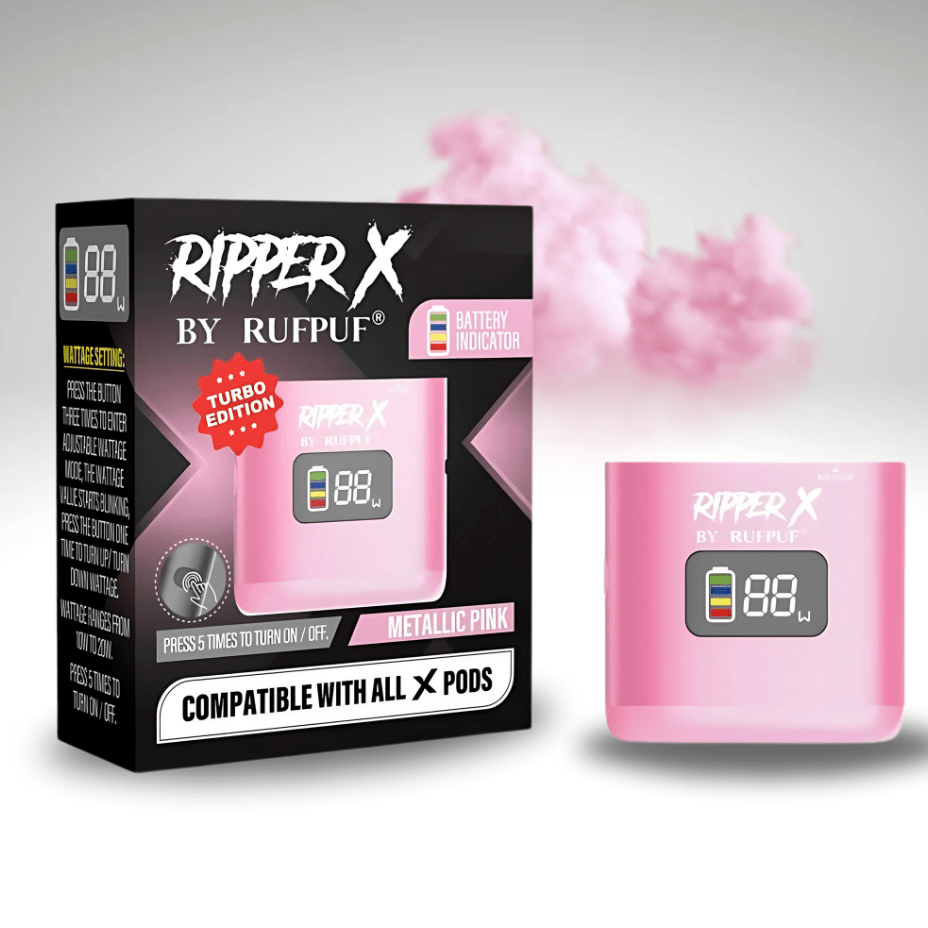 Level X Closed Pod Systems Metallic Pink Rufpuf Ripper Turbo X Batteries Rufpuf Ripper Turbo X Batteries