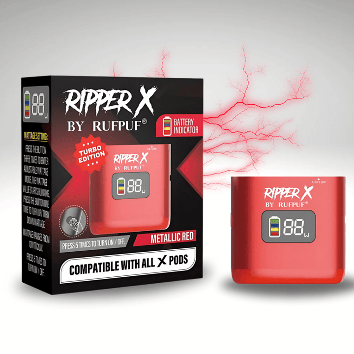 Level X Closed Pod Systems Metallic Red Rufpuf Ripper Turbo X Batteries Rufpuf Ripper Turbo X Batteries