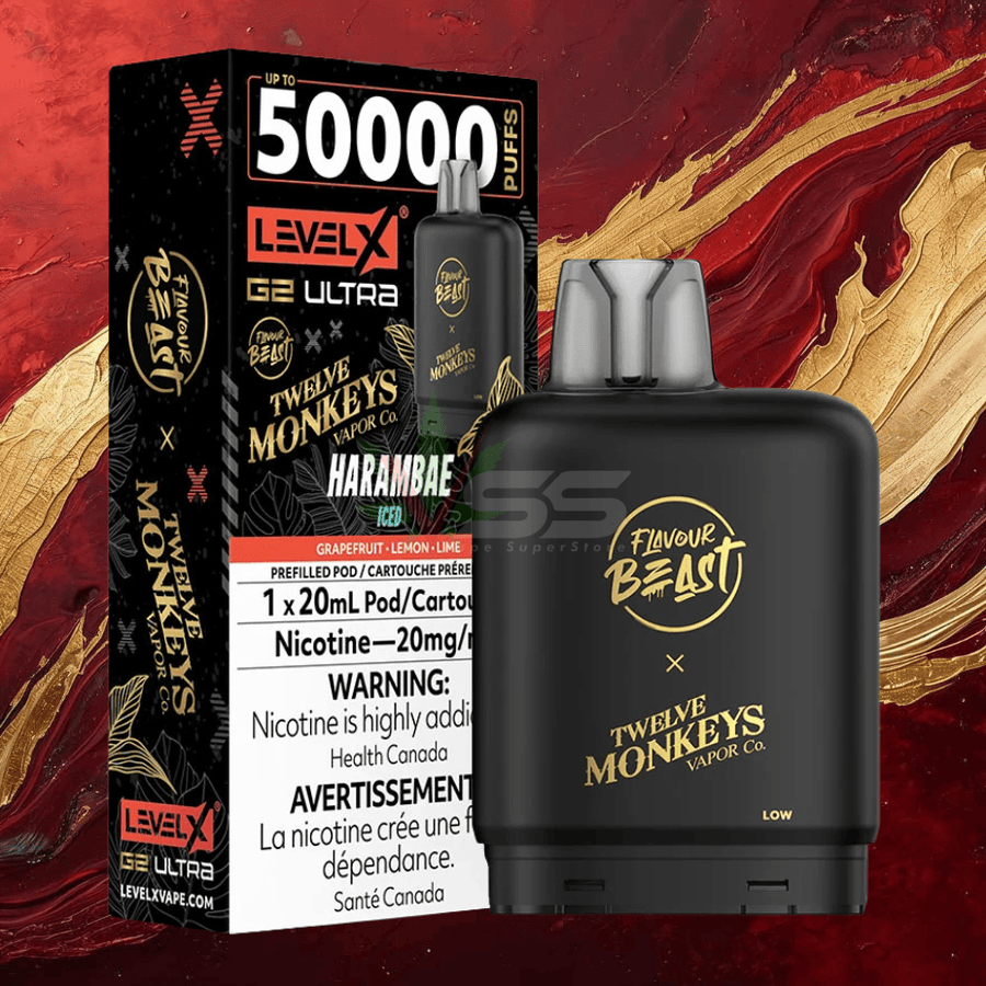 Level X G2 Ultra x 12 Monkeys - Harambae 20mL / 50000 Puffs / 20mg Vape Superstore Yorkton Saskatchewan