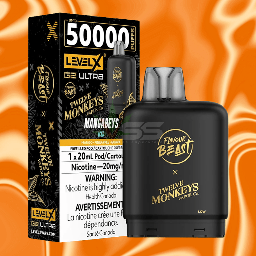 Level X G2 Ultra x 12 Monkeys - Mangabeys 20mL / 50000 Puffs / 20mg Vape Superstore Yorkton Saskatchewan