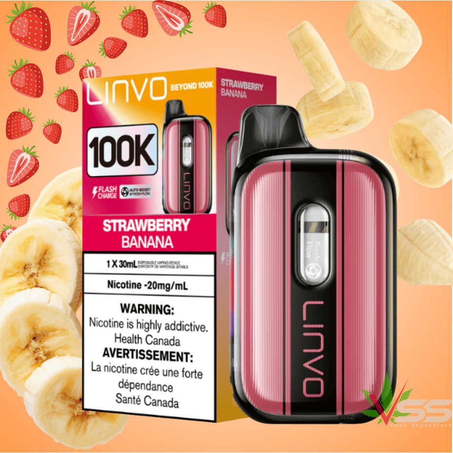 Linvo Beyond 100k Disposable Vape - Strawberry Banana 30mL / 100000 Puffs / 20mg/mL Vape Superstore Yorkton Saskatchewan