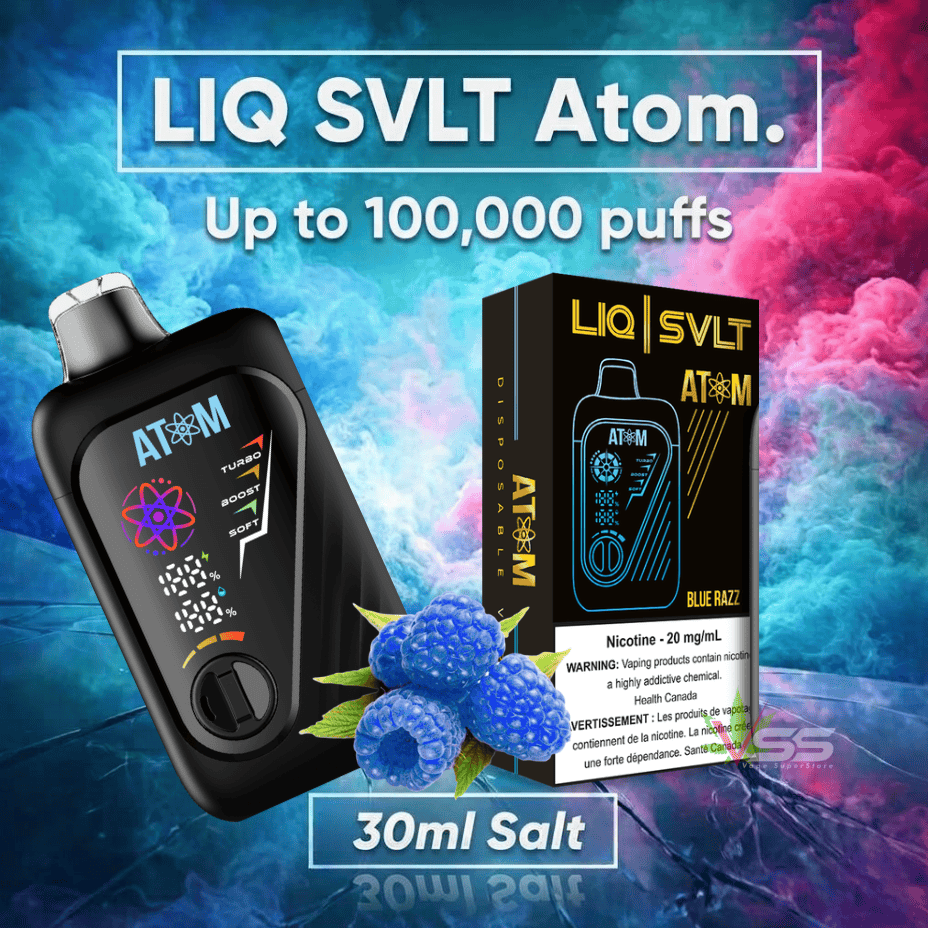LIQ SVLT Atom 100K Disposable Vape-Blue Razz Vape Superstore Yorkton Saskatchewan
