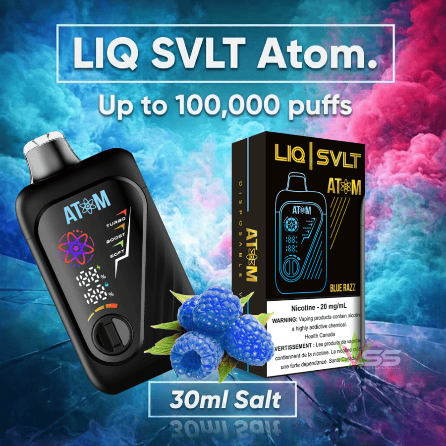 LIQ SVLT Atom 100K Disposable Vape-Blue Razz Vape Superstore Yorkton Saskatchewan