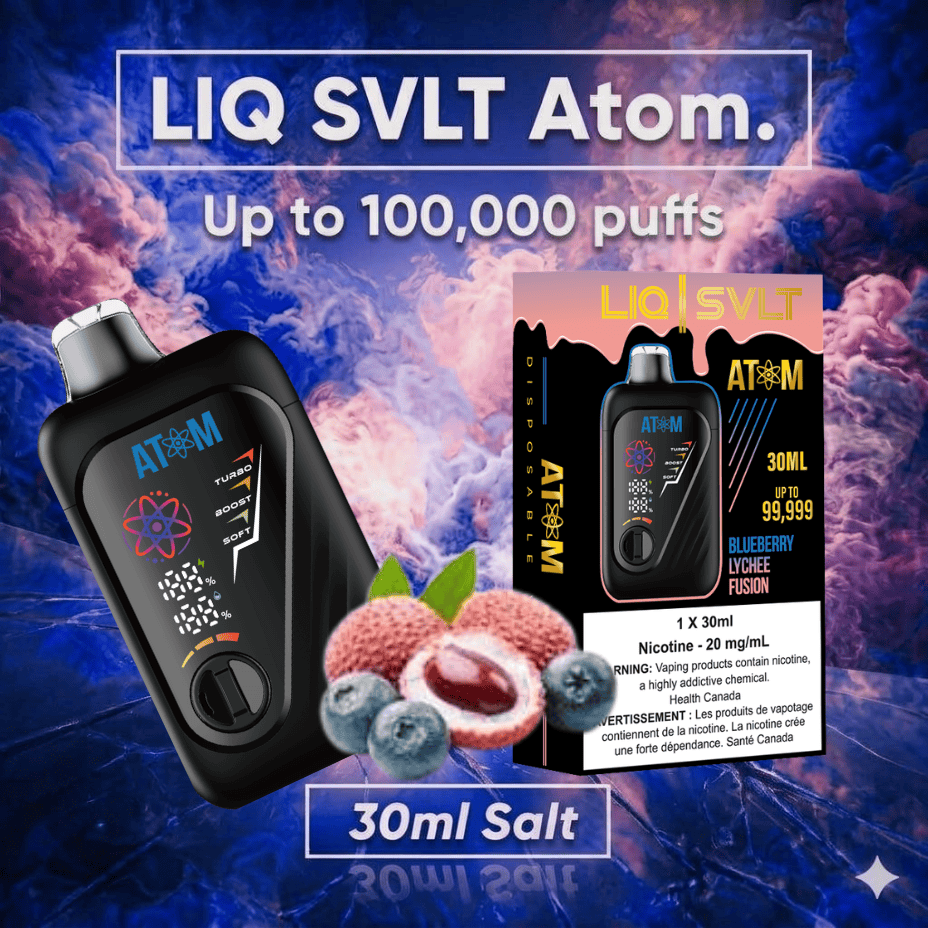 LIQ SVLT Atom 100K Disposable Vape-Blueberry Lychee Fusion Vape Superstore Yorkton Saskatchewan
