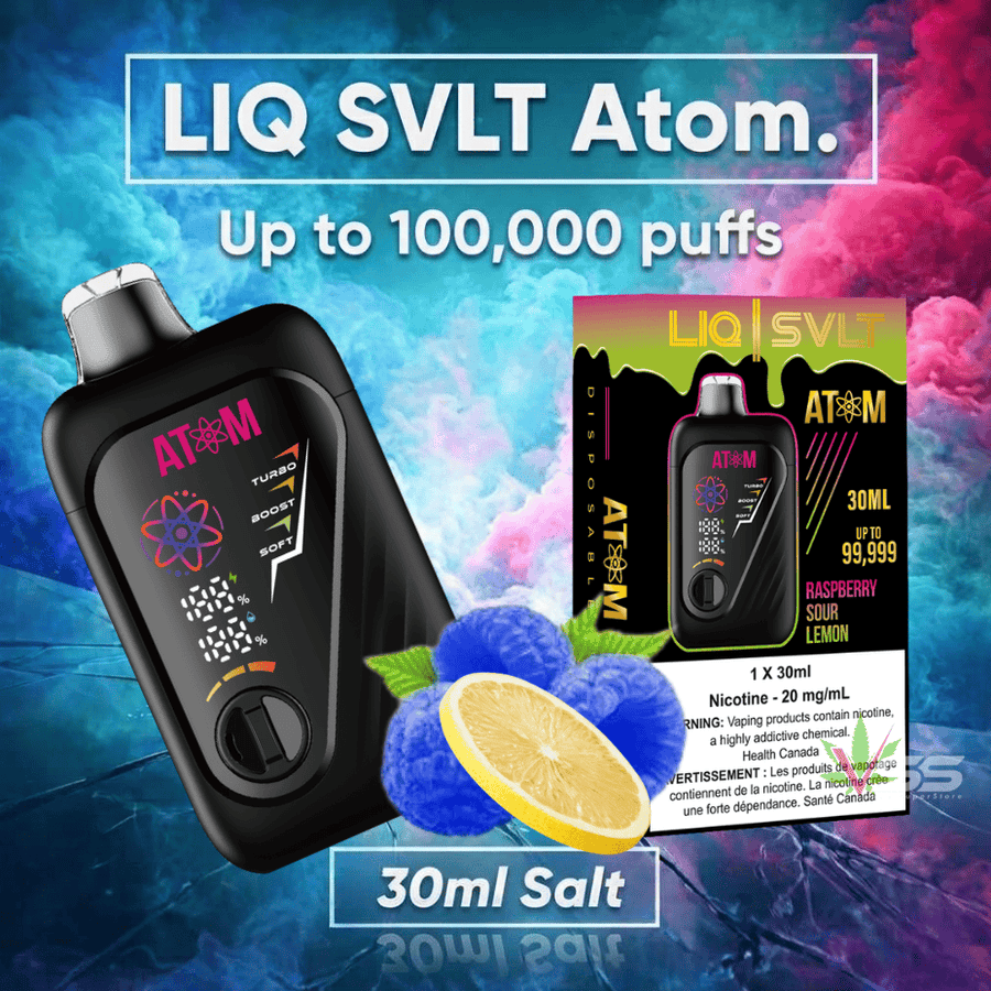 LIQ SVLT Atom 100K Disposable Vape-Raspberry Sour Lemon Vape Superstore Yorkton Saskatchewan