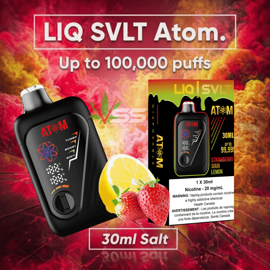 LIQ SVLT Atom 100K Disposable Vape-Strawberry Sour Lemon Vape Superstore Yorkton Saskatchewan