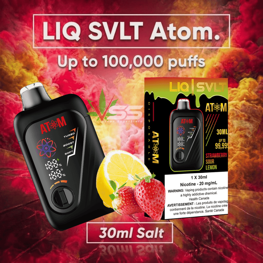 LIQ SVLT Atom 100K Disposable Vape-Strawberry Sour Lemon Vape Superstore Yorkton Saskatchewan